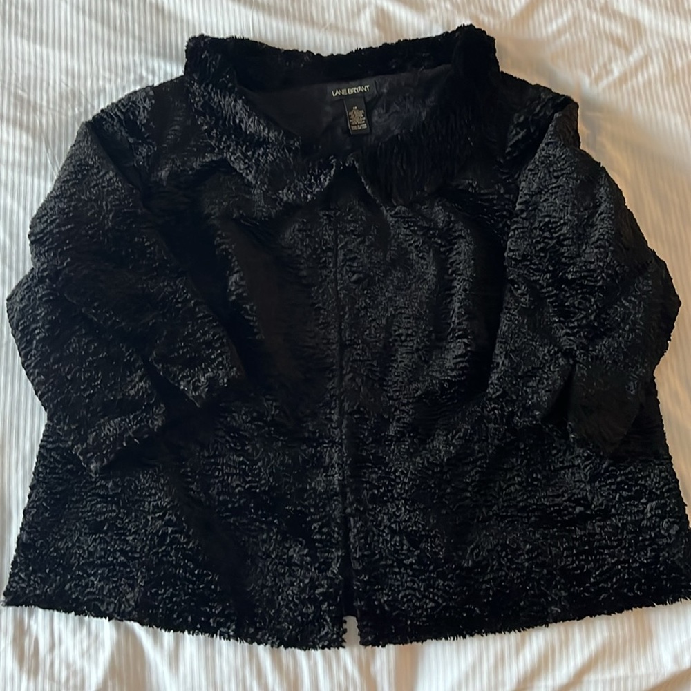 Elegant Lane Bryant Faux Sheep Fur Jacket Black 3/4 Sleeves Size 28 - Picture 3 of 15